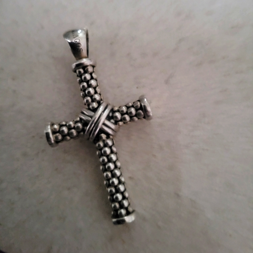 Lagos Silver Beaded Cross Pendant